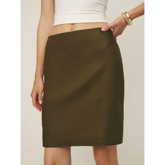 NWT Reformation Rina Low Waisted Linen Skirt Dark Olive Green 8 - Picture 2 of 11